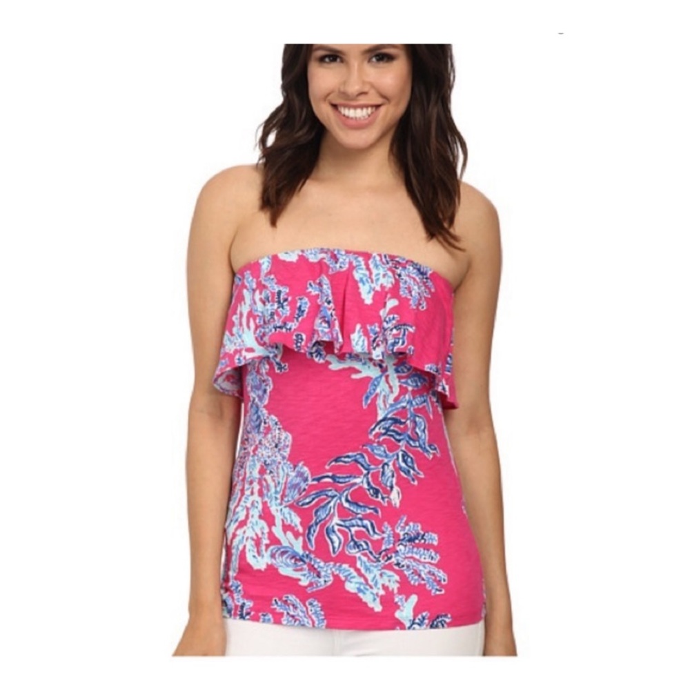Lilly Pulitzer Wiley Ruffle Tube Pink & Blue Top Capri  Size Large